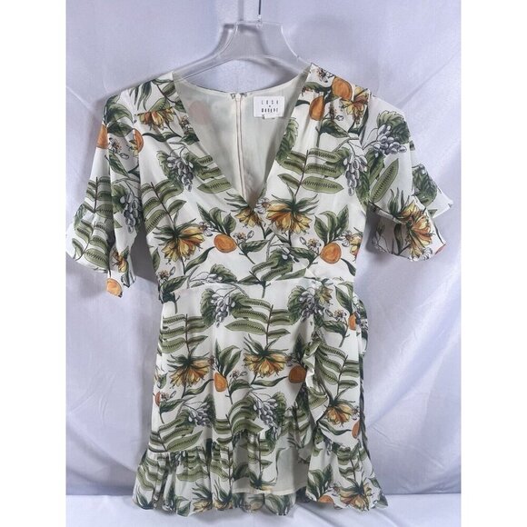 LOST + WANDER Limonada Citrus Print Ruffle Mini Dress Medium - Picture 1 of 9